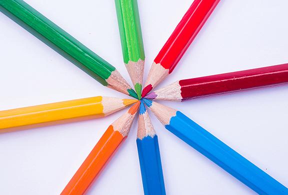 Colored pencils arranged in a circle